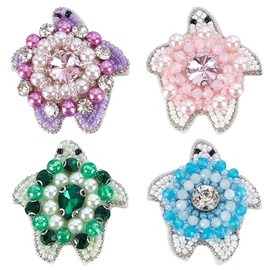 WEBEEDY 4 Colors Sea Turtles Rhinestone Beaded Patches Pearl Applique Sewing Patches Shining Ocean Animals Beaded Patch Applique for Clothes Bag Pants Shoes Handbag Summer DIY Decoration Accessories