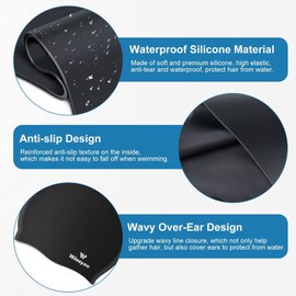 2 Pack Silicone Swim Cap for Men Women, Unisex Adult Swimming Caps for Short/Long Hair to Keep Hair Dry, Waterproof Bathing Caps for Swimming with Ear Plugs & Nose Clip Set(Pink&Blue)