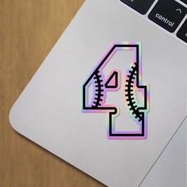 Holographic Decal Stickers of Baseball Numbers 4 Premium Waterproof Vinyl Decal Stickers for Laptop Phone Accessory Helmet Car Window Mug Tuber Cup Door Wall Decoration ANDVER3d28900HO