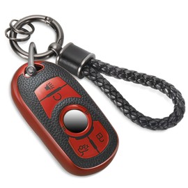 CTRINEWS for Buick Key Fob Cover with Metal Braided Rope Keychain, Upgraded Soft TPU Surface Grain Case for Enclave Encore GX Envision LaCrosse Regal Tourx (6 buttons) Fob Shell (Red, A1)
