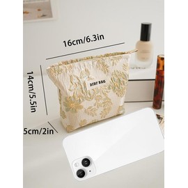 Floral Pattern Makeup Bag, Portable Cosmetic Storage Bag, Zipper Makeup Organizer Pouch, Versatile Storage Bag for Skincare, Lotion, Cream, Lip Balm, Eyeliners - Color: Pink, Size: one-size