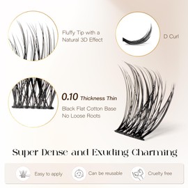 BEFER Lash Clusters, 72 Pcs D Curl Eyelash Clusters Super Fluffy Lightweight Individual Lashes 8-16MM Cluster Eyelash Extensions Soft Comfortable Wispy Natural Lashes DIY At Home(Serenity,FD27)