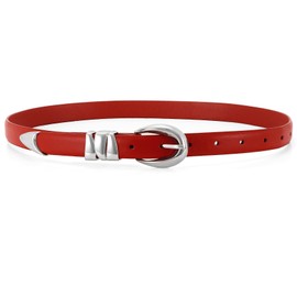 WHIPPY Women Skinny Leather Belt for Jeans Pants Dresses Ladies Fashion Waist Belt with Shiny Silver Buckle,Red,M
