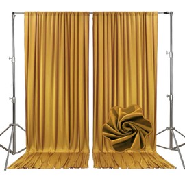 10ft x 7ft Gold Backdrop Curtains for Parties, Fabric Satin Background Curtain with Rod Pockets for Weddings, Birthday, Baby Shower, Photography, Graduation Party Backdrop Drapes, 2 Panels
