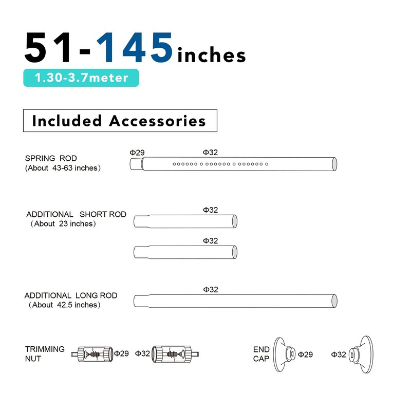 Umimile Tension Curtain Rod, 51-145 inches Adjustable Spring Shower Tension