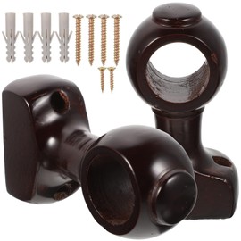 Cabilock 2pcs Wooden Curtain Rod Brackets Wall Heavy Duty Drapery Rod Holders Wood Curtain Rods Hooks Wood Hardware Drapes Rack Replacement Brown