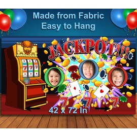 Slot Machine Jackpot, Casino Theme, 42x72" Photo Standee, Hole in Face Cutout, Party Selfie Backdrop Props