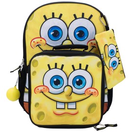 AI ACCESSORY INNOVATIONS Sponge Bob 5 PC Backpack Set, Girls & Boys Big Face School Bag 16” with Front Zip Pocket