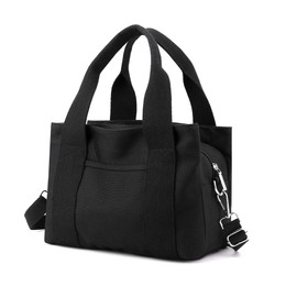 DOURR Multi Compartment Top-handle Handbags Canvas Crossbogy Bags for Women Small Totes Purse, Black