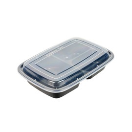 Restaurantware Asporto 26 Ounce Compartment Take Out Boxes 100 Microwavable Meal Prep Containers - 3 Compartments With Clear Plastic Lids Black Plastic Food Containers Do Not Contain BPA