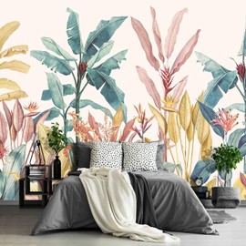 Fightal - tropical botanical banana leaf wallpaper green plant floral large wall mural for living room bedroom (papel tapiz para pared de habitacion) 151"x105" (Not Peel and Stick)