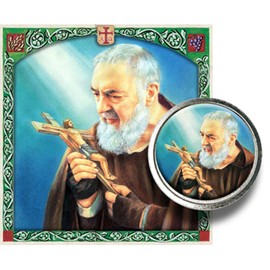 Padre Pio of Pietrelcina Color Image Silver Tone Coin in Clear Folder with Blessed Prayer