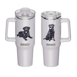 SERENGETI 40 Oz Ultimate Tumbler with Handle and Straw - Vacuum Insulated Tumbler with Straw and Lid - Stainless Steel Travel Mug for Pet Lovers - 3D Designs of your favorite Dog (Black Labrador)