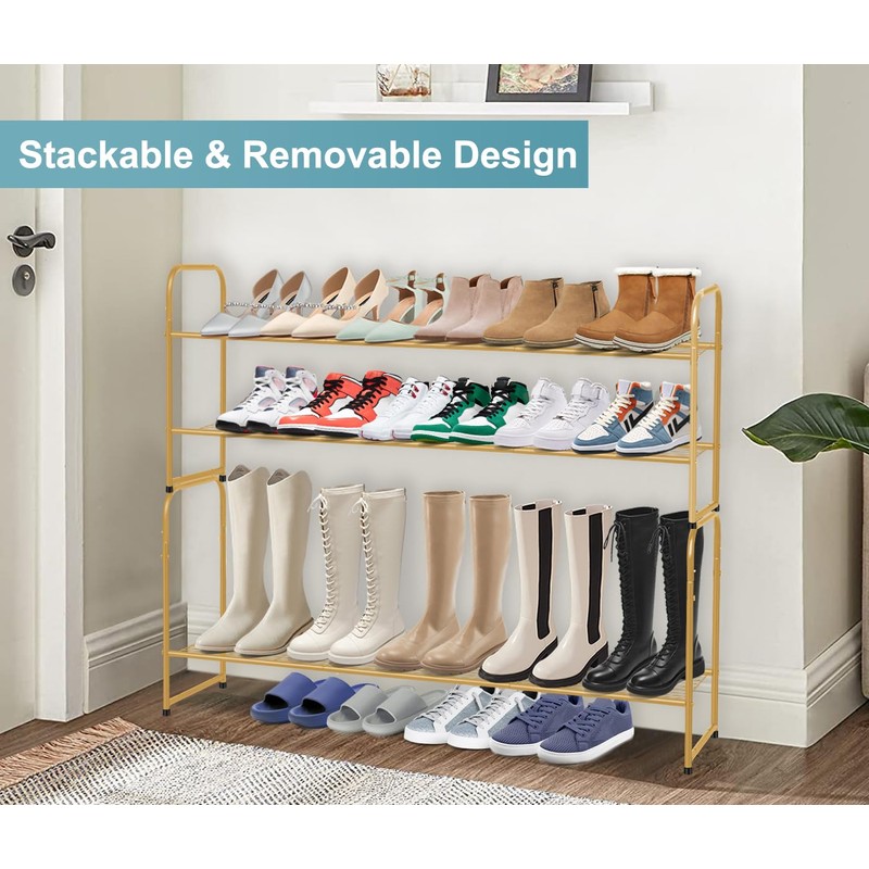 AOODA Long 2 Tier Shoe Rack for Closet Metal Wide