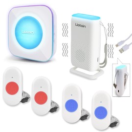 LIOTOIN Wireless Caregiver Pager Call Button Call Bell Alert Button Call Light System for Home/Elderly/Patients Nurse Alert System 4 Waterproof Transmitters 1 Portable Receiver 1 Plugin Receiver