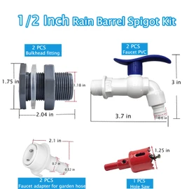 CHENGLAI 2 Pack 1/2" Rain Barrel Spigot Kit with PVC Bulkhead Fitting Hole Saw and Thread Seal Tape, Rain Barrel Faucet Kit for Water Tanks, Tubs, Garden Barrels