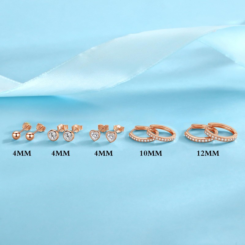 Ecripe 5 Pairs 925 Sterling Silver Small Earring Set for