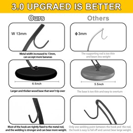 HOMKULA Banana Holder Stand - Banana Hook Hanger, Banana Tree Holder, Banana Rack for Kitchen Counter, Stainless Steel&Wooden Base, Full Black K9