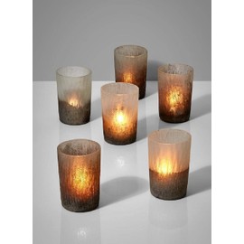 Serene Spaces Living Set of 6 Ombre Frost Gold Glitter Votive Candle Holders, Ideal for Weddings Parties Events Spa Fall Table Decorations, 3" Tall and 2.25" Diameter