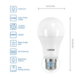 Linkind 13.7W Super Hell E27 LED Lampe, ersetzt 100 Watt, 2700K Warmweiß E27 A60 Edison Birne 1521Lm, 220° Abstrahlwinkel, nicht dimmbar, 6 Stück