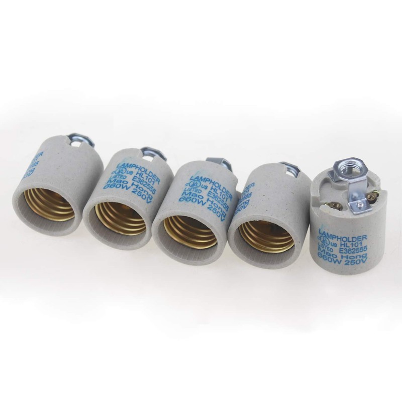 Rextin 5pcs Ceramic Standard Medimun Screw Base Socket E26 E27