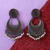 Moonstruck Oxidized Silver Pearl Chandbali Earrings for Women, Lightweight Antique
