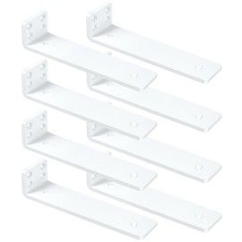 White Floating Shelf Brackets 10 inch, Heavy Duty Wall Shelf Brackets 8 Pack for Shelves Support, Hidden Metal L Brackets with Mounting Hardware (1/5'' Thick)