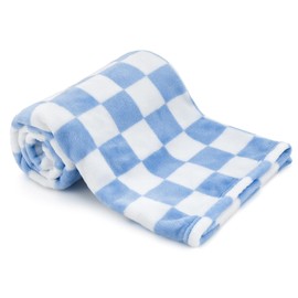 Plush Checkered Baby Blanket for Boys Girls Nursery, 30"*40" Warm Short Fleece Blanket Neutral for Infant Newborn, Small Fuzzy Blanket for Sleeping, Chenille Baby Blanket or Stroller (Blue&White)