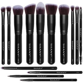 SHANY Black Bombshell 14-Piece Brush Set – Elite Cosmetics Brush Collection - Complete Kabuki Makeup Brush Set in Black - 14 PCS