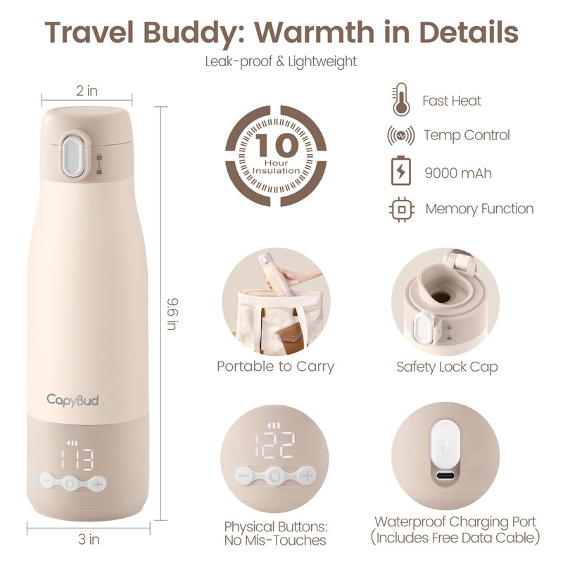 CapyBud Portable Bottle Warmer for Travel, 12 Oz Milk Warmer