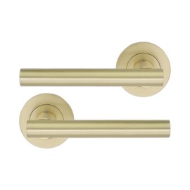 Infinity Decor Pair of Straight T-Bar Lever Door Handle on Rose Set Satin Brass Interior Pull Handles – Ideal for Residential and Office use