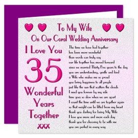 My Wife 35th Wedding Anniversary Card - On Our Coral Anniversary - 35 Years - Sentimental Verse I Love You