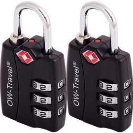OW-Travel TSA Approved Luggage Locks Suitcase Locks with Indicator Open Alert (2 Pack) 3 Digit Security Padlock Combination Padlocks Code Lock for Zipper Luggage Bag Case Backpack Gym Locker (Black)