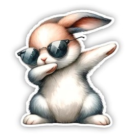 Dabbing Animal Dab Rabbit with Sunglasses Vinyl Decal Sticker for Laptop Phone Water Bottle (3" inches)