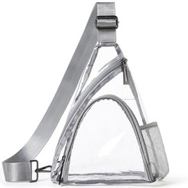 LATMAP Clear Bags Stadium Approved Crossbody Sling Bag Fanny Pack Backpack Purses for Women Men Handbag for Stadium Events Black Clear Sling Bag Gift - Color: Light Grey