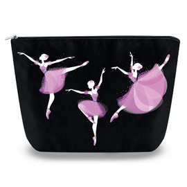 Sugchairo Dance Makeup Bag Ballet Accessories for Teen Girls Sister Teacher Gifts for Dancers Black Cosmetic Bags