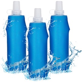 Behogan Pack of 3 Foldable Drinking Bottles: 500 ml Soft Flask, BPA-Free, Foldable Outdoor Water Container, Reusable Water Bottle for Camping, Climbing, Travel, Cycling (Royal Blue)