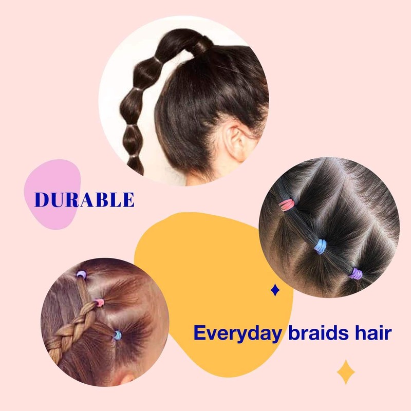 1000 Multi Pack Essential Mini Hair Rubber Elastics for Kids