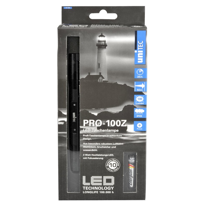 UNITEC Torch Aluminium Black 24 x 10 x 3 cm