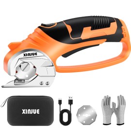 Cordless Electric Scissors, Cardboard Box Cutter Heavy Duty, Rechargeable Power Rotary Cutter with Safety Lock & LED Light for Fabric, Carpet, Paper or Leather, Orange