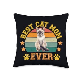 Thai Cat Heartbeat EKG Shirt for Cat Lovers Gifts Best Ever Thai Retro Funny for Cat Moms and Dads Throw Pillow, 16x16, Multicolor