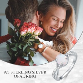 MOTIEL 1.5CT Opal Rings for Women 925 Sterling Silver Oval Opal Engagement Wedding Opal Promise Ring Twist Fire Opal Birthstone Ring Opal Jewelry-Size 6