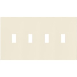 Eaton PJS4LA Polycarbonate 4-Gang Screwless Toggle Switch Mid Size Wall Plate, Light Almond
