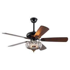 LOYALHEARTDY Fan Light Ceiling Fan with Lights, 52 Inch 110v Industrial Vintage Crystal Style Chandelier 3 Wind Speed Adjustable with Remote Control, Dining Room Living Room Bedroom