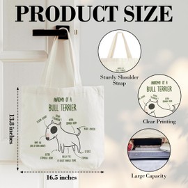 HMJKL Dog Theme Tote Bag for Women, Bull Terrier Bulldog Canvas Tote Bag, Dog Mom Gifts Bag, Bull Terrier Lover Gifts, Shoulder Bag For Work Shopping Travel Holiday, 15
