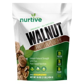 NURTIVE Walnut Protein Powder - Rich in Omega-3 & Plant-Based Protein - Antioxidant Boost - Ideal for Smoothies & Baking - Gluten Free, Vegan, Non GMO - 20 Servings (16 oz / 454 g)
