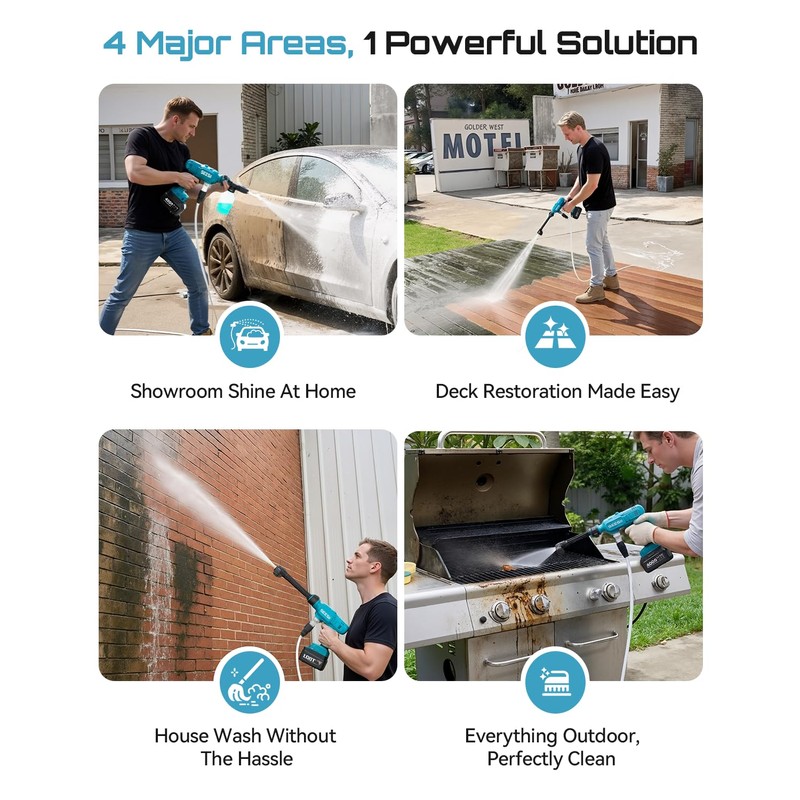 SEESII Cordless Pressure Washer 1250PSI, Portable Power Washer