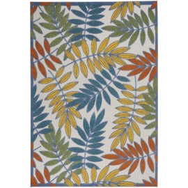 Nourison Aloha Indoor/Outdoor Tropical Botanical Ivory/Multi 3'6" x 5'6" Area Rug, (4' x 6')