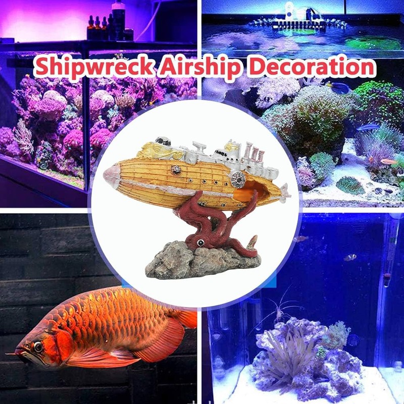 AIMALL Submarine Aquarium Ornament, Resin Fish Tank Decoration, Hollow Shipwreck