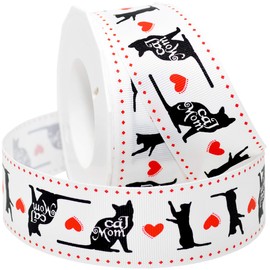 Morex Precious Pets - Cat Mom Ribbon, Grosgrain, 1.5 inch by 20 Yards, White